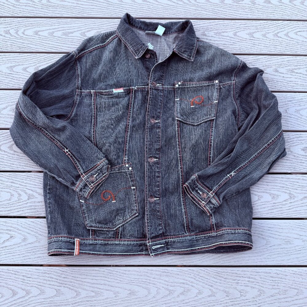 ROCAWEAR Mens XL Extra Large Embroidered Blue Denim Jacket Patch